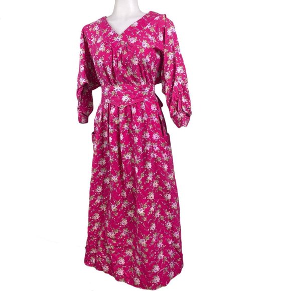 Vintage Laura Ashley Hot Pink Floral Dress - Picture 1 of 10